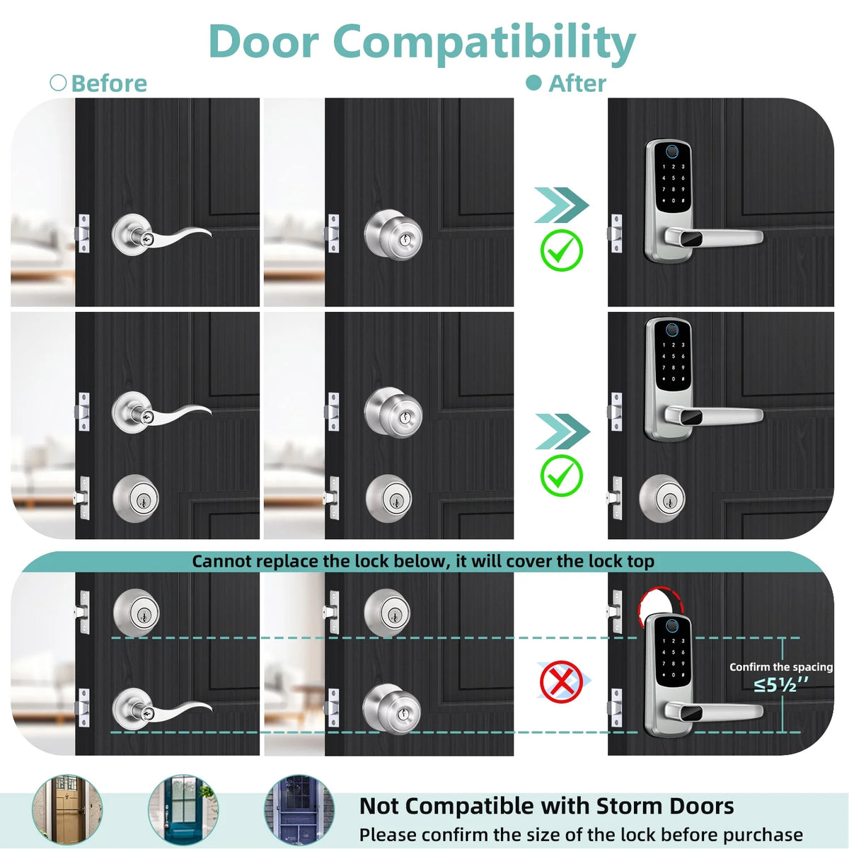 Keypad Door Lock with Fingerprint: Keyless Entry Door Lock for Front Door - Smart Door Lock with Handle - Electronic Door Lock with Code - Auto Lock & APP Control — product view 7