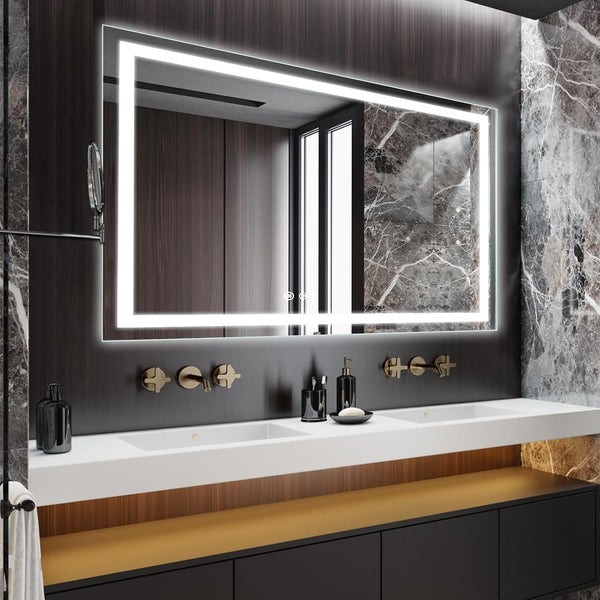 60X30 LED Bathroom Mirror, with Backlit & Front Lit, Anti-Fog Lighted Mirror for Bathroom Wall, Dimmable LED Lighted Vanity Mirror with 3 Colors, Memory, Shatter-Proof, Tempered Glass