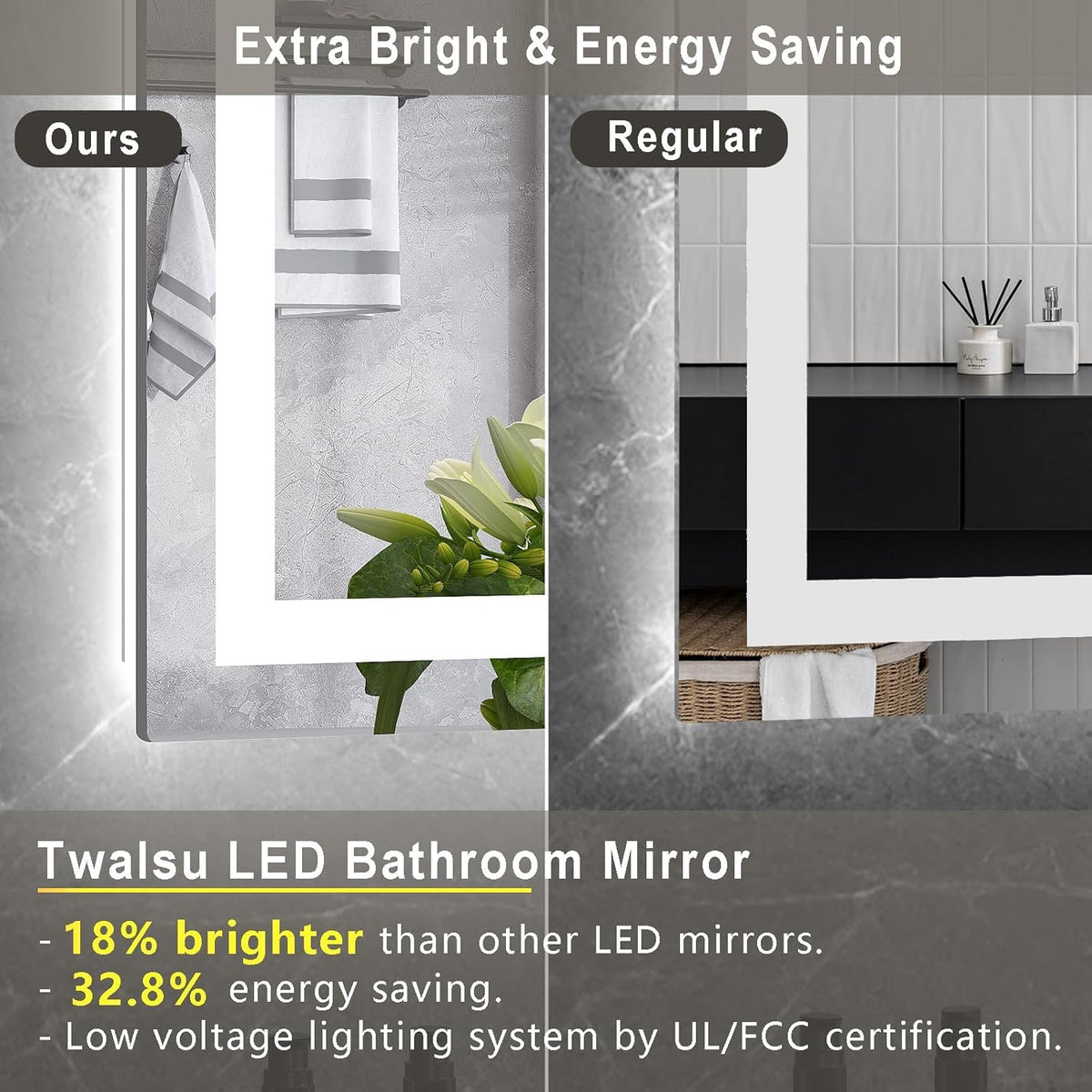 Dimmable 55X36 LED Bathroom Mirror with Anti-Fog, 3 Light Modes, Memory Function — product view 3