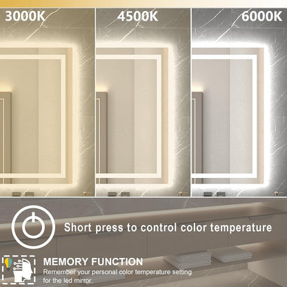 Dimmable 55X36 LED Bathroom Mirror with Anti-Fog, 3 Light Modes, Memory Function — product view 4