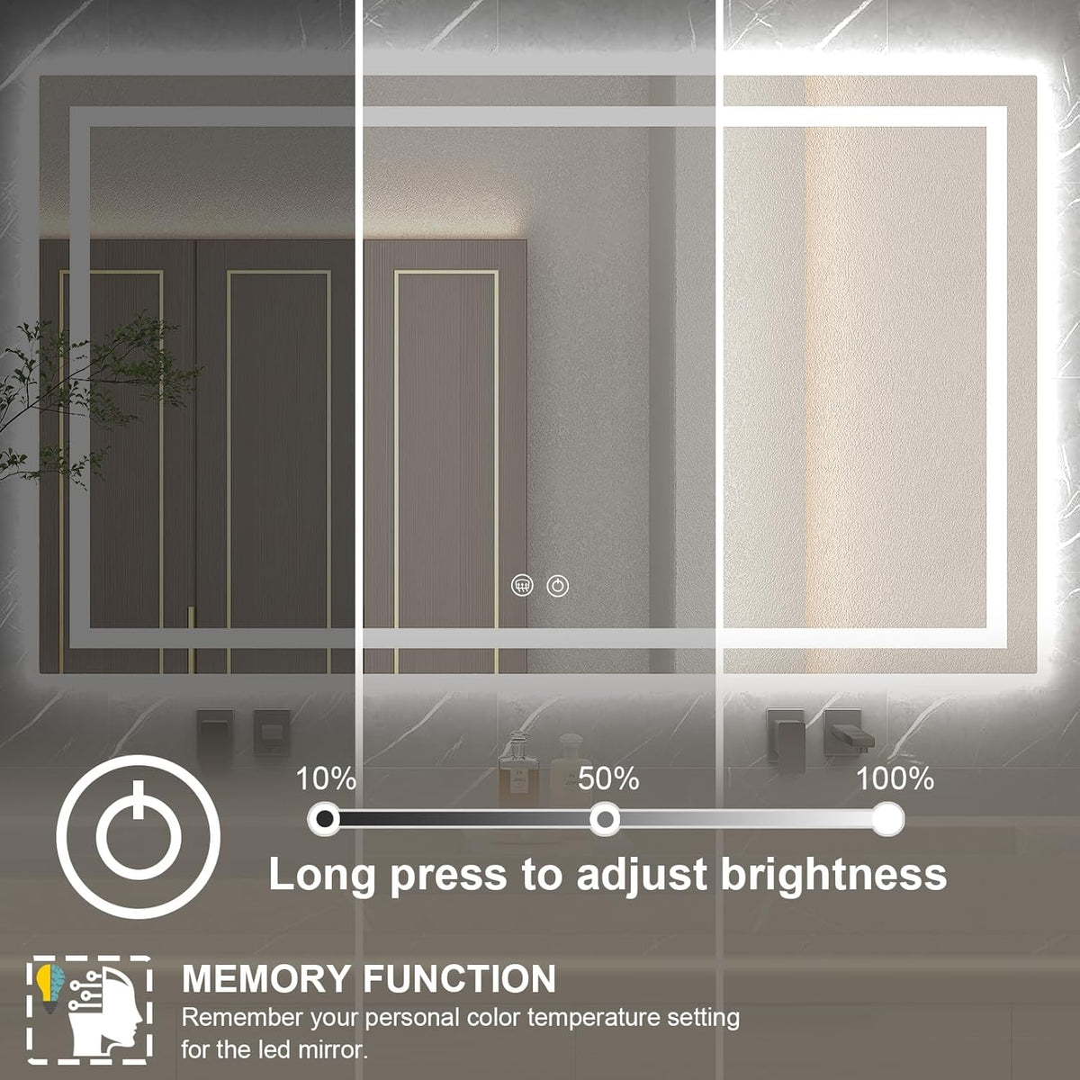 Dimmable 55X36 LED Bathroom Mirror with Anti-Fog, 3 Light Modes, Memory Function — product view 5