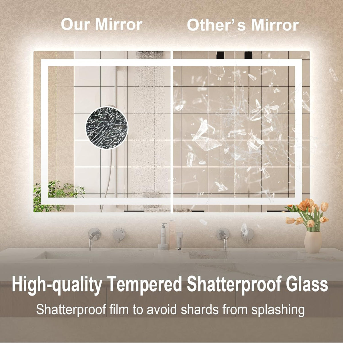 Dimmable 55X36 LED Bathroom Mirror with Anti-Fog, 3 Light Modes, Memory Function — product view 7