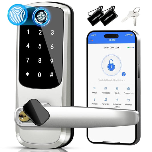 Keypad Door Lock with Fingerprint: Keyless Entry Door Lock for Front Door - Smart Door Lock with Handle - Electronic Door Lock with Code - Auto Lock & APP Control
