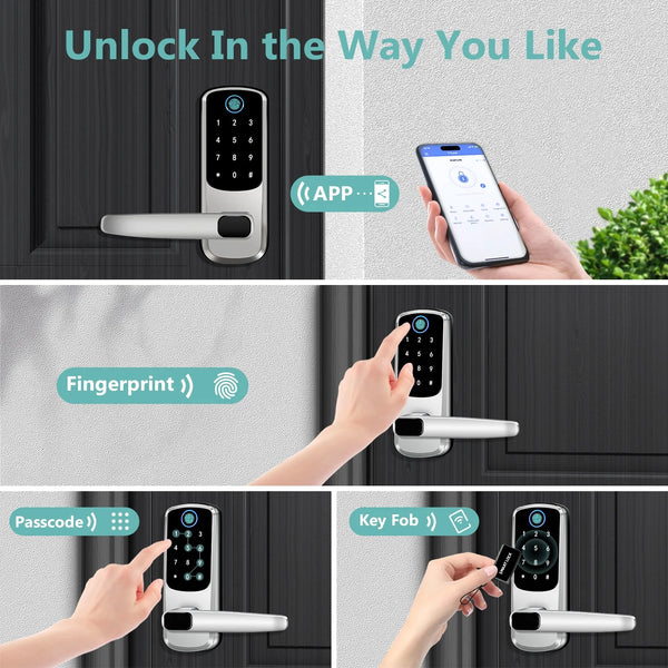 Keypad Door Lock with Fingerprint: Keyless Entry Door Lock for Front Door - Smart Door Lock with Handle - Electronic Door Lock with Code - Auto Lock & APP Control