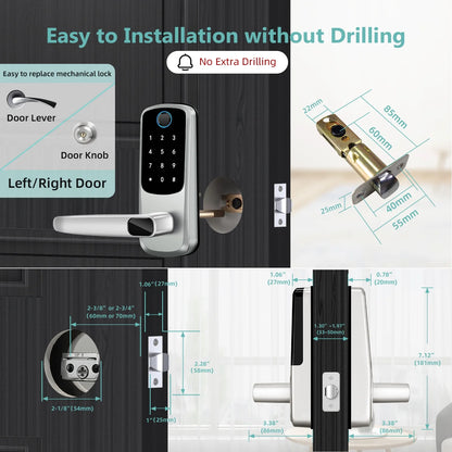 Keypad Door Lock with Fingerprint: Keyless Entry Door Lock for Front Door - Smart Door Lock with Handle - Electronic Door Lock with Code - Auto Lock & APP Control — product view 3