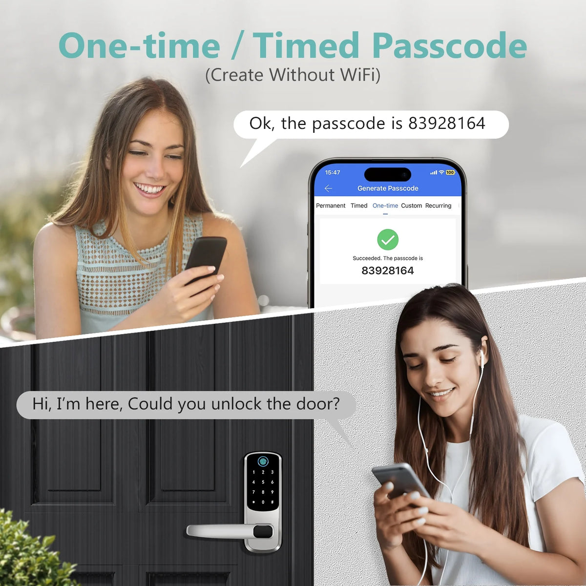 Keypad Door Lock with Fingerprint: Keyless Entry Door Lock for Front Door - Smart Door Lock with Handle - Electronic Door Lock with Code - Auto Lock & APP Control — product view 4