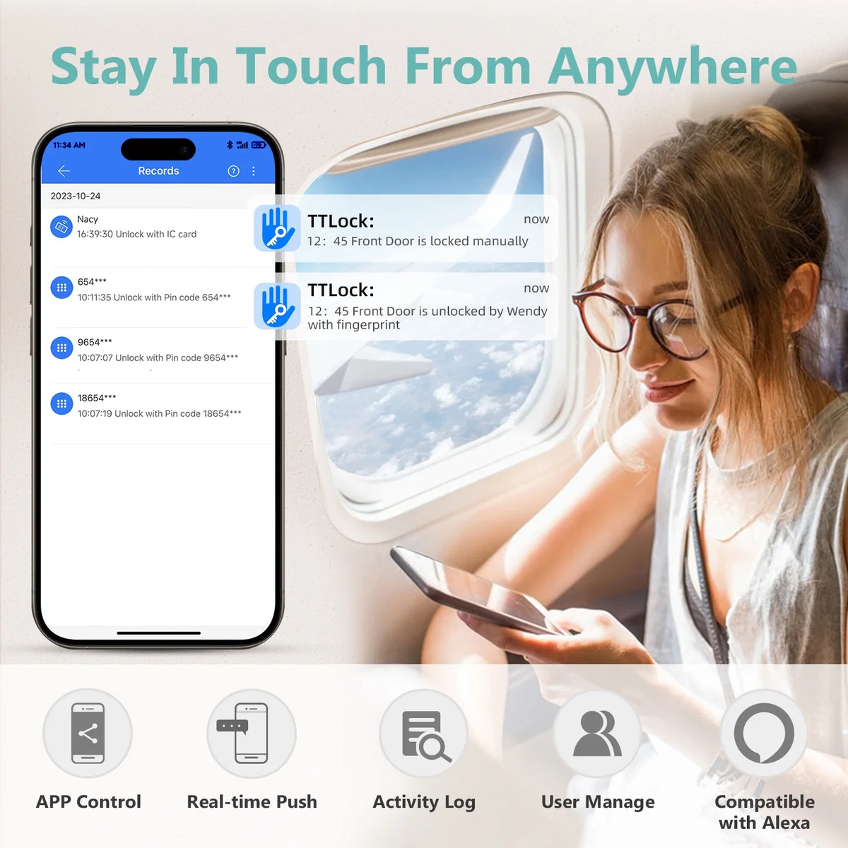 Keypad Door Lock with Fingerprint: Keyless Entry Door Lock for Front Door - Smart Door Lock with Handle - Electronic Door Lock with Code - Auto Lock & APP Control — product view 5