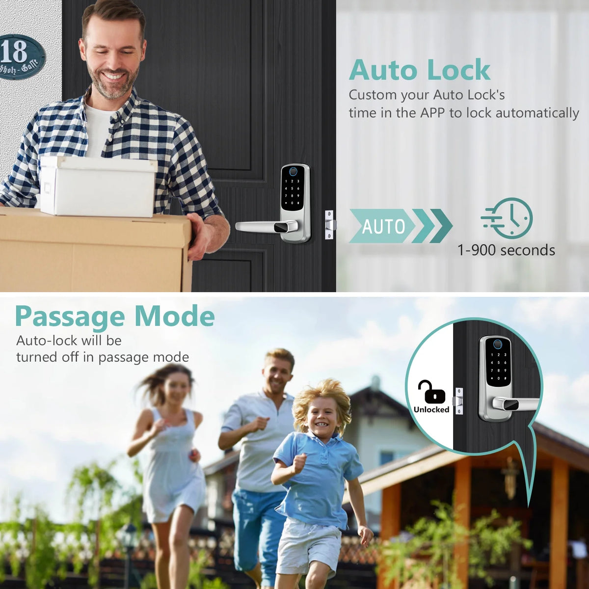 Keypad Door Lock with Fingerprint: Keyless Entry Door Lock for Front Door - Smart Door Lock with Handle - Electronic Door Lock with Code - Auto Lock & APP Control — product view 6