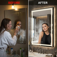 LED Bathroom Mirror Designed for Modern Homes, 60x36 Dimmable, Anti-Fog Function, Memory Settings — Before & After