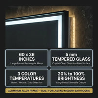 LED Bathroom Mirror Designed for Modern Homes, 60x36 Dimmable, Anti-Fog Function, Memory Settings — Results & Stats